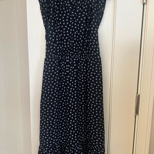 J Crew Midi Navy Dress with White Pattern